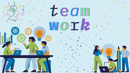 Teamwork Concept Illustration – Creative Collaboration & Brainstorming Scene for Presentations and Education

