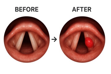 Before and After View of Vocal Cords with Vocal Cord Polyp