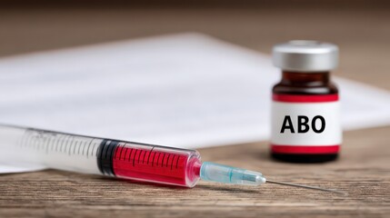 Medical Background with Syringe and Vial Featuring ABO Label in Clean and Professional Setting