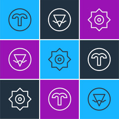 Set line Aries zodiac, Falling star and Earth element icon. Vector