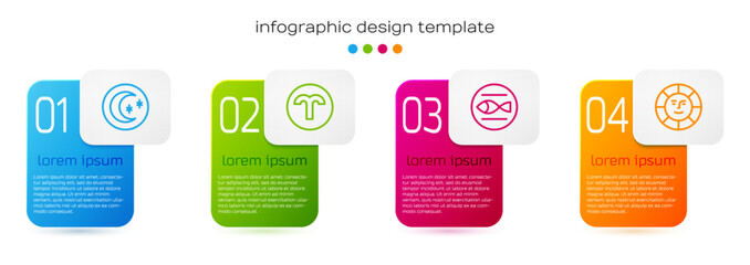 Set line Moon and stars, Aries zodiac, Pisces and Sun. Business infographic template. Vector