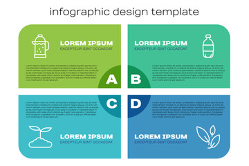 Set line Tea leaf, French press, and Bottle of water. Business infographic template. Vector