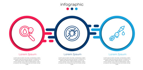 Set line Poison magnifying glass, Stop colorado beetle and the arrow. Business infographic template. Vector