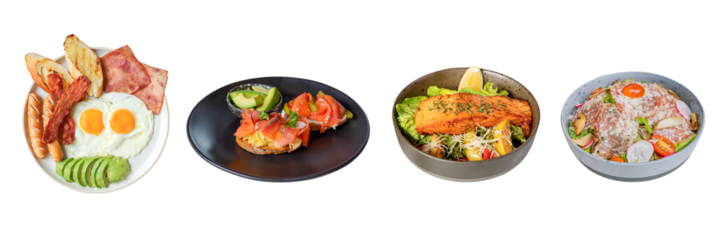 Culinary Delights: A delightful spread showcases an array of dishes, featuring vibrant colors and diverse textures. The selection promises a sensory feast for the eyes and taste buds. 