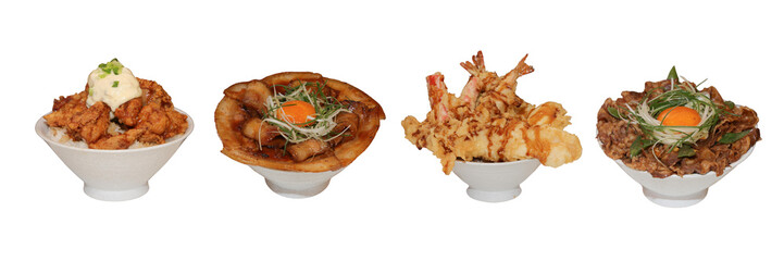 Gourmet Japanese Bowl Collection: A tantalizing assortment of authentic Japanese dishes, each bowl...