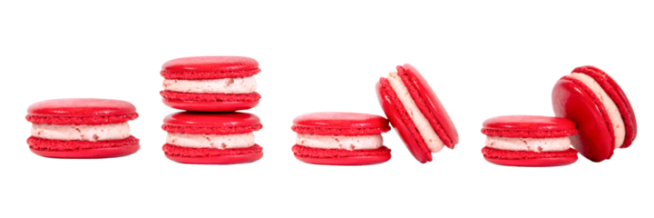 Sweet Indulgence: An artful arrangement of vibrant red macaron cookies, their delicate shells and creamy fillings beckoning with delicious promise. A feast for the eyes.