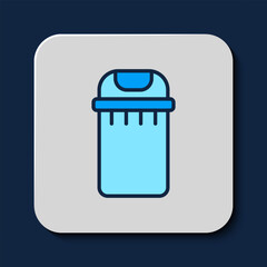 Filled outline Trash can icon isolated on blue background. Garbage bin sign. Recycle basket icon. Office trash icon. Vector