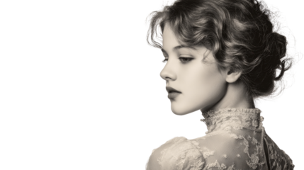 Vintage Portraits: Classic vintage portrait with soft lighting and nostalgic tones, isolated on a Transparent background, PNG file.