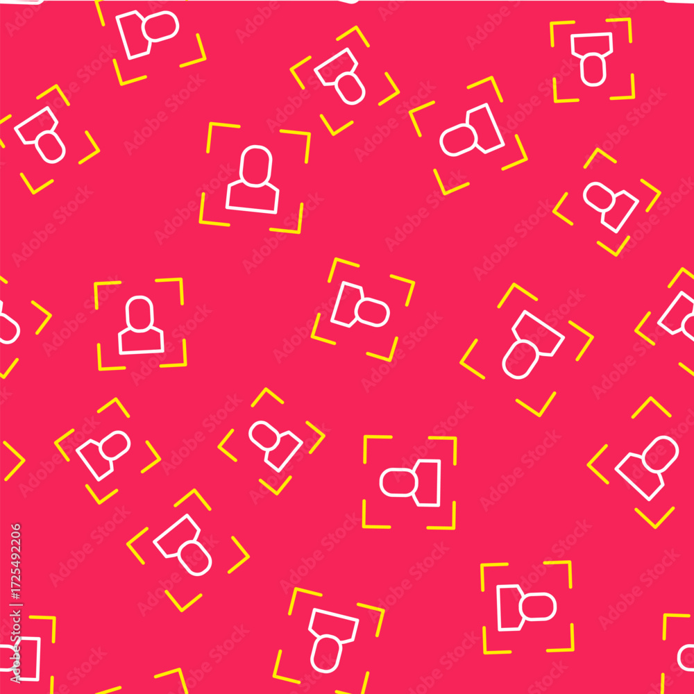 Aufkleber line camera focus frame line icon isolated seamless pattern on red background. vector