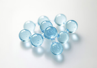 青色の分子構造・ヒアルロン酸やNMFなど保湿成分をイメージした美容ビジュアル / Blue Molecule Structure Image Representing Moisturizing Ingredients like Hyaluronic Acid and NMF for Skincare Ads