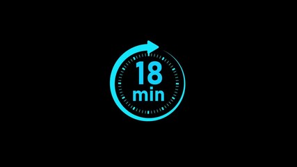 showing the text " 18 min" inside a bold black circular timer on a blue background, representing a 18-minute countdown or duration concept.