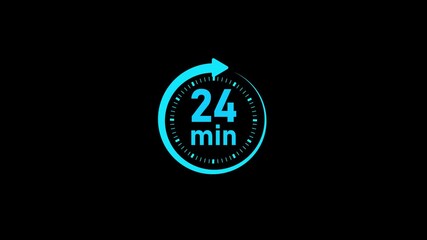 showing the text " 24 min" inside a bold black circular timer on a blue background, representing a 24-minute countdown or duration concept.