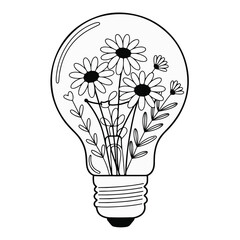 Blooming plant inside a glowing light bulb symbolizes a vibrant eco-friendly concept of green energy and innovation