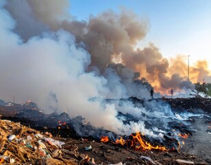 A pile of trash with a couple of black objects on top