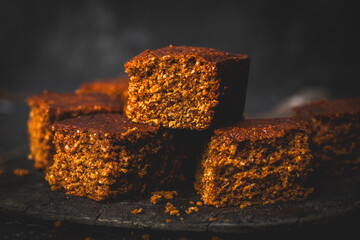 Traditional Parkin cake, cut into squares.