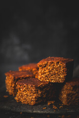 Traditional Parkin cake, cut into squares.