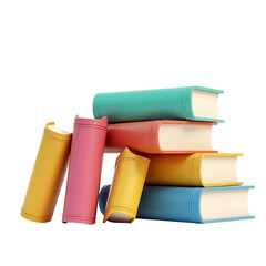 Stack of colorful books and notebooks isolated on transparent background