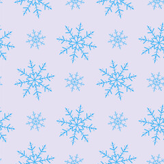 Snowflakes seamless pattern. Winter season, holiday and Christmas celebration. Cold weather. Vector design