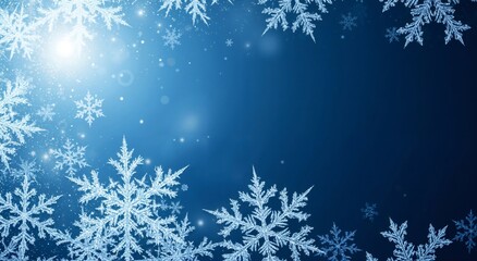 Snowflakes on Christmas holiday background for winter Christmas celebration. Winter season greeting card with copy space.
