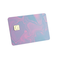 Holographic credit card with chip isolated on transparent background