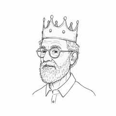 Elderly man wearing a crown and glasses in cartoon style  
