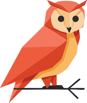 Geometric owl perched on branch, low poly bird graphic illustration