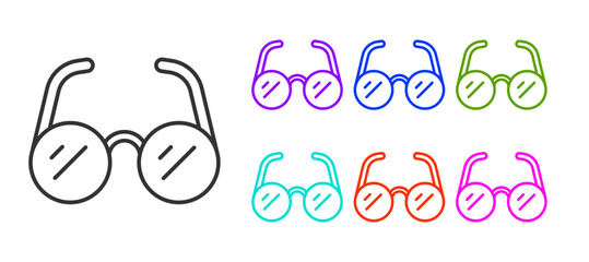 Black line Glasses icon isolated on white background. Eyeglass frame symbol. Set icons colorful. Vector
