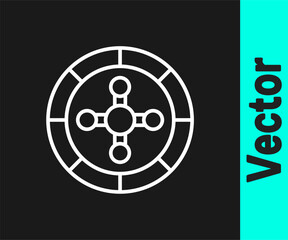 White line Casino roulette wheel icon isolated on black background. Vector