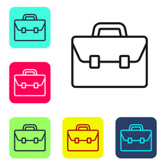 Black line Briefcase icon isolated on white background. Business case sign. Business portfolio. Set icons in color square buttons. Vector