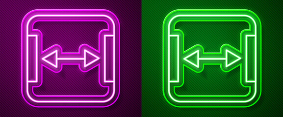 Glowing neon line Area measurement icon isolated on purple and green background. Vector