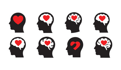 Emotional Intelligence Icon Set  Minimalist Brain and Heart Silhouettes for Psychology, Therapy, Mindfulness and Mental Health Concepts