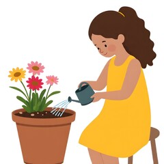 girl watering flowers