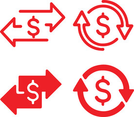 Four Red Dollar Sign Arrows on White Background finance money