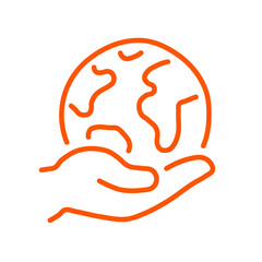 Orange Hand Holding Earth Icon – Sustainability, Eco Friendly and Global Care Symbol