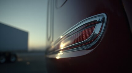 Fototapeta premium Medium shot capturing rear trailer tails that streamline airflow highlighting smooth curves in sharp detail with the surrounding trailer softly out of focus