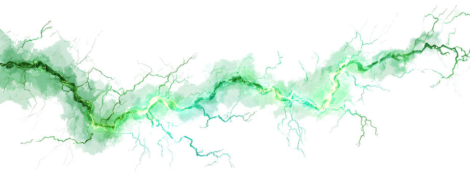 Electric green line border fractal sci-fi crack dynamic art digital abstract. Isolated on transparent background.

