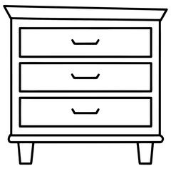 Minimalist illustration of a chest of drawers with three drawers and small legs in a simple outline style design vector