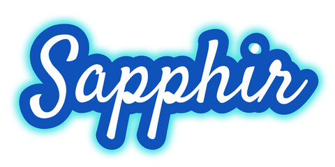 Sapphir glowing typography with bold cursive style, cyan outer glow and blue outline, gemstone-inspired design ideal for luxury branding, digital art, seasonal visuals, or commercial decorative use