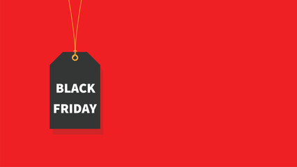 Black friday tag isolated on red background with copy space