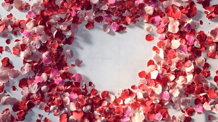 Obraz premium Heart-Shaped Floral Arrangement with Red and Pink Petals