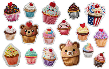 Cute Embroidered Cupcake and Bear Applique Clipart Collection