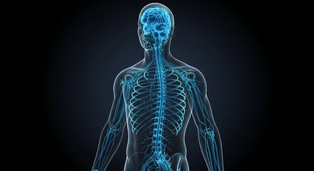 Human Nervous System: A Serene Blue Anatomical Illustration