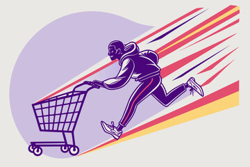 Man Running with Shopping Cart