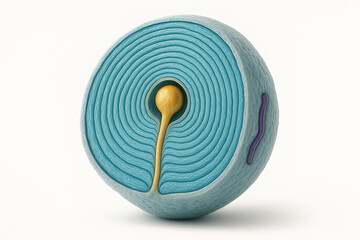 Cross-section of a nerve cell, axon, and myelin sheath, illustrating scientific structure and biological components.