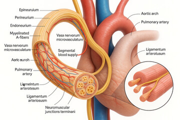 Anatomical illustration of a myelinated nerve fiber bundle with blood supply and related vascular structures.