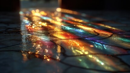 Multicolor disco light reflections on abstract surface