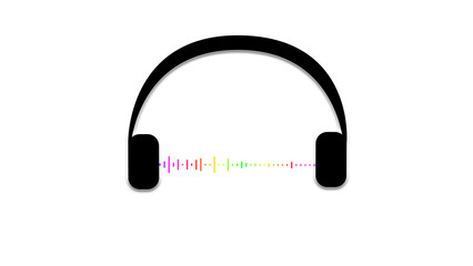Headphones Icon with a Rainbow-Colored Audio Waveform on a White Background