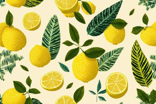 Lemon and tropical leaf pattern