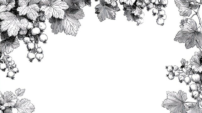 Black and white berry and leaf border