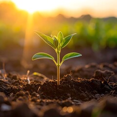 Young sprout in fertile soil